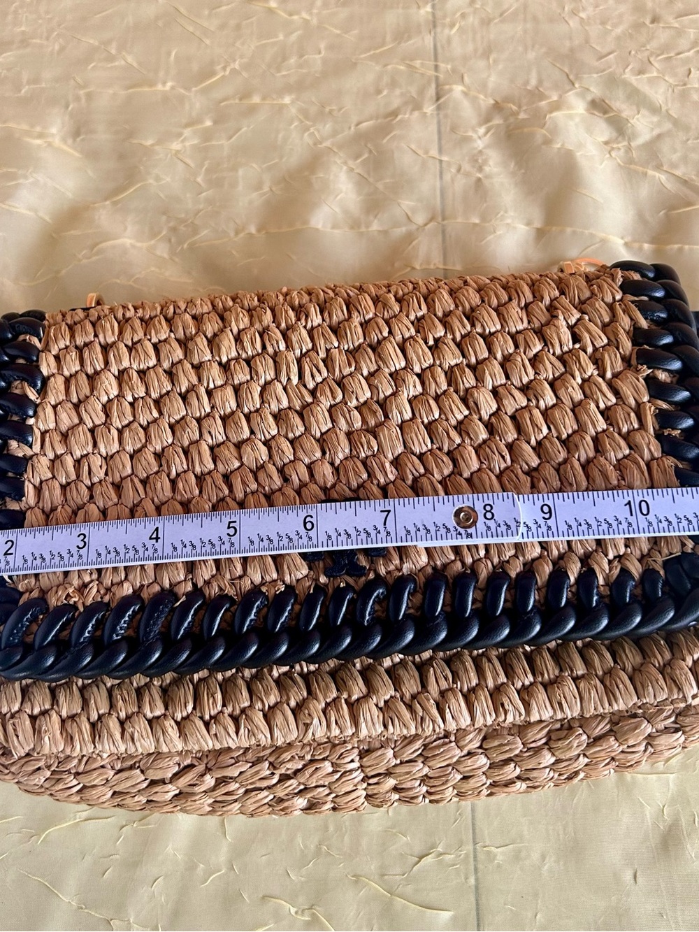 Tory Burch Natural Straw Crossbody with Black Trim and Gold Chain - Picture 6 of 13